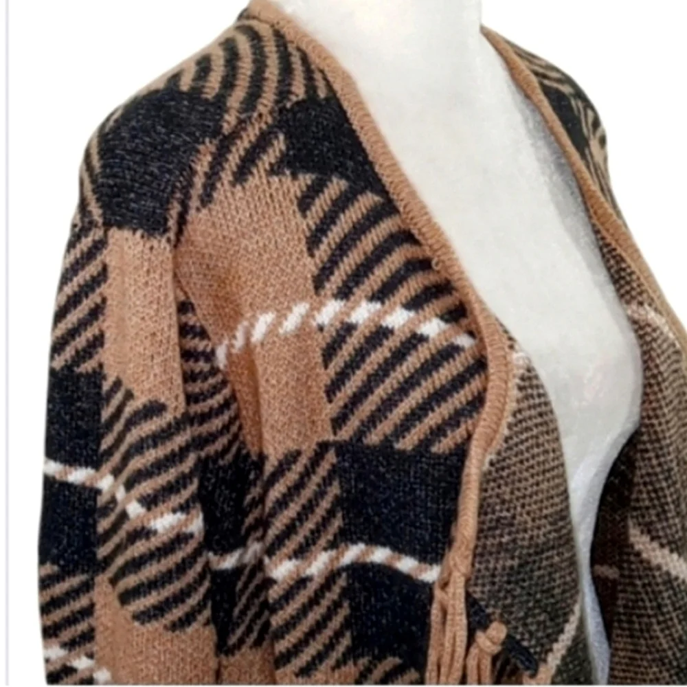 Adrienne Vittadini Fringed Plaid Cardigan/Open Front Duster Size 3X